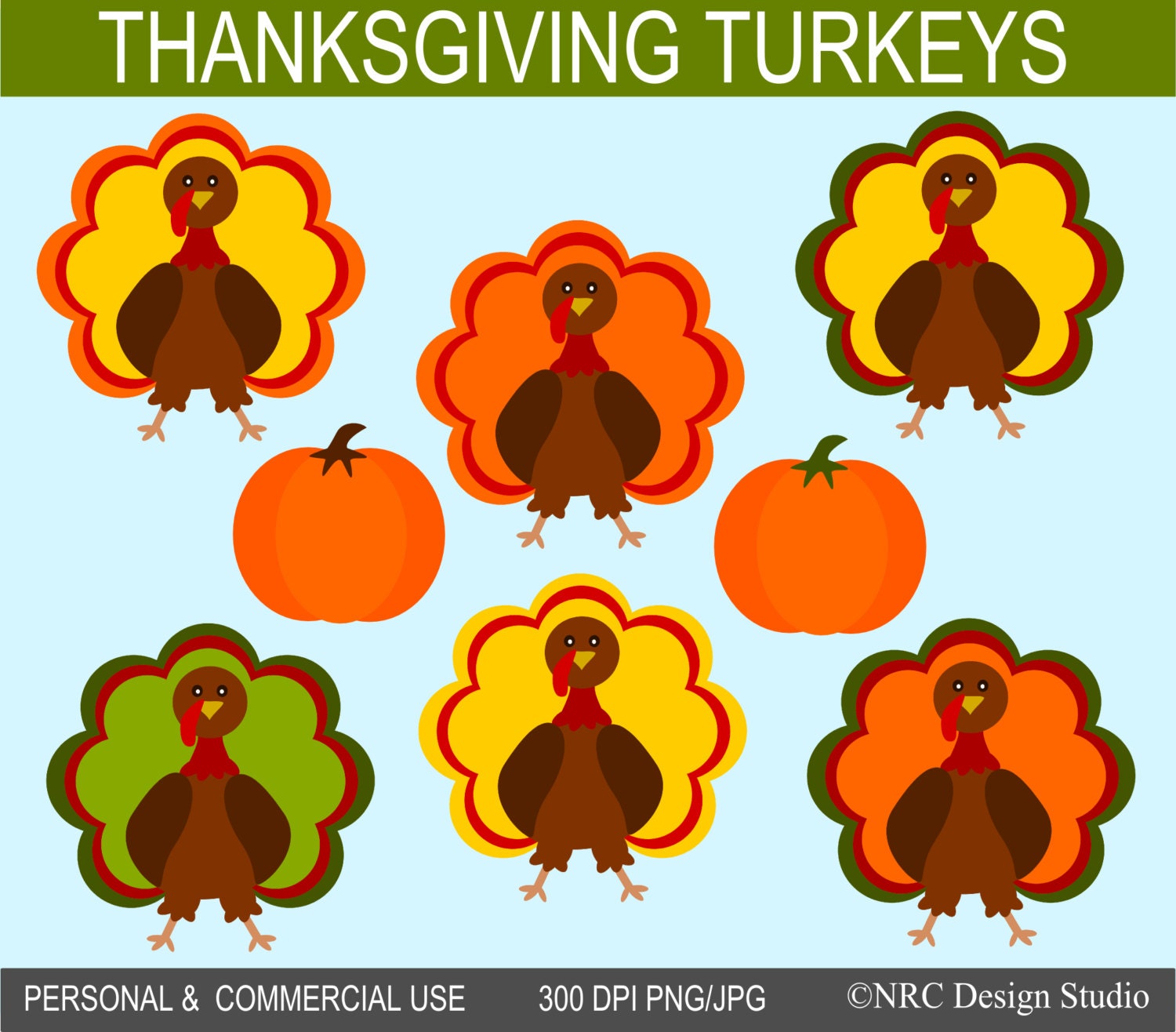 Thanksgiving Turkeys Clip Art Graphics - Digital Clipart Commercial Use - Instant Download Il_570xn