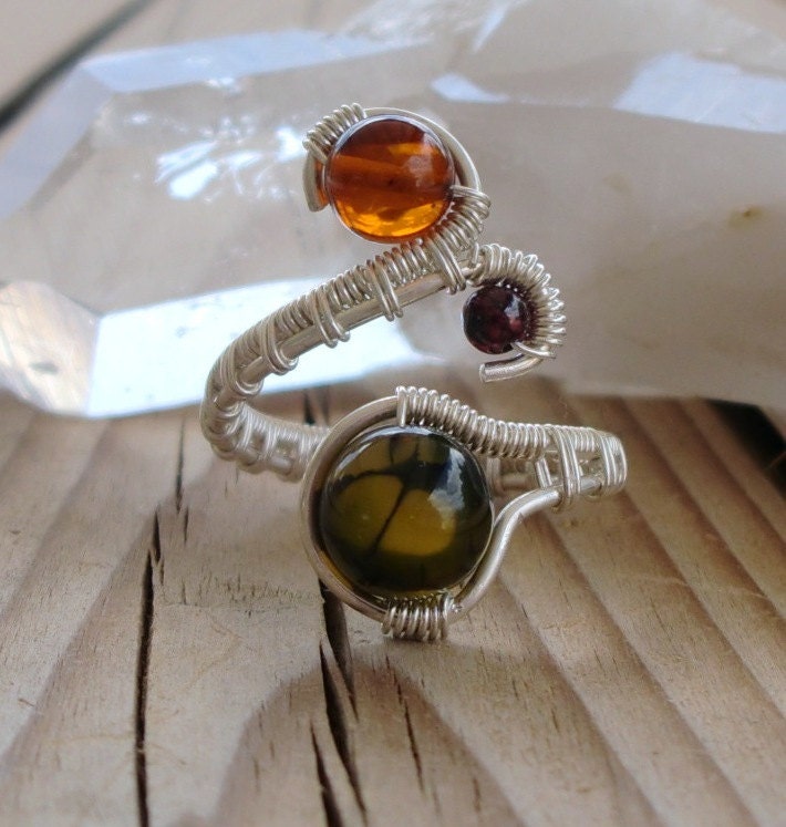 Adjustable Ring - Sterling Silver Genuine Baltic Amber Ring - Thumb Ring - Adjustable Wire Wrap Ring - Made to Order