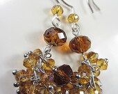 Swarovski and Czech crystals COPPER Brown Champagne Yellow  Orange Crystal Dangle Earrings Cascade Earrings Champagne Yellow Earrings