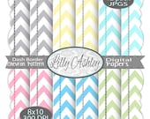 Chevron Dash Border 8x10 Digital Paper Pack of 12 printable scrapbook paper 8x10 chevron gray yellow aqua green blue pink