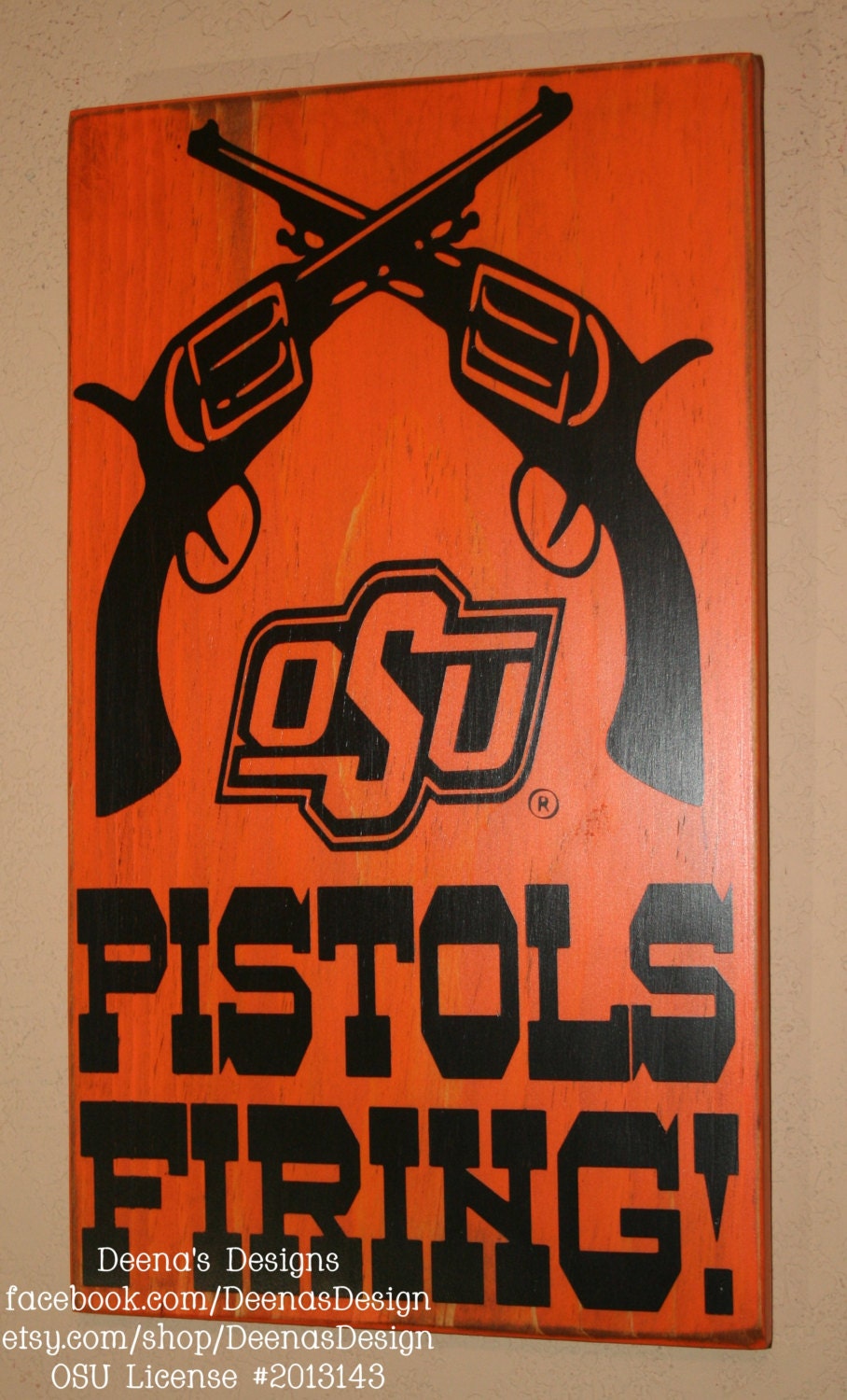 Oklahoma State University Wall Art, OSU Cowboys, Distressed Wood Signs, Wood Signage, Pistols Firing - Officially Licensed