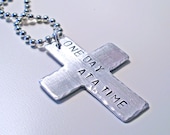 One day at a time, recovery jewelry, cross, spiritual jewelry, AA, recovery necklace