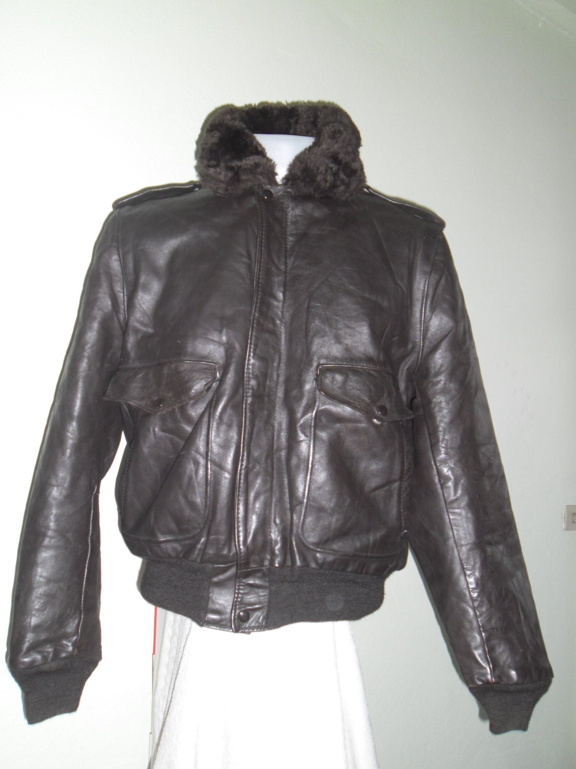 Stunning Vintage SCHOTT I-S-674-M-S ,Flight Jacket,Black Brown Leather Motorcycle ,Biker, USA 70's Superb Condition Size 42 L