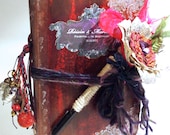 Rustic Robins Roses Woodland Wedding Album Scrapbook Guest Book OR Christmas Album With Handcrafted Detachable Silk Boutonniere Pen