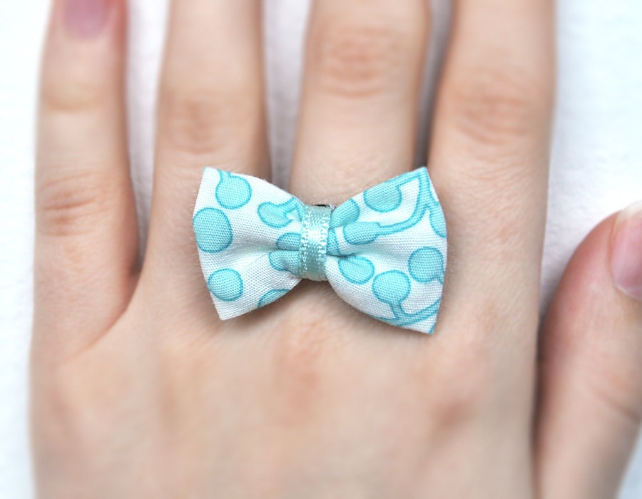 Mint bow ring, adjustable ring, cotton fabric