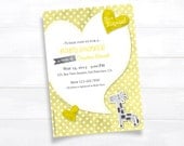 Giraffe Baby Shower Invitation Printable Gender Neutral Baby Shower Invite Yellow Gray White Baby Girl Baby Boy Cute Polka Dot Heart Custom