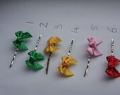 Spotty Satin Bow Hair Grips/Slides/Bobby Pins. -Red, Green, Orange and Pink. -Silver and Bronze tone Grips.