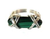 Malachite Ring with Silver Plated Wrap