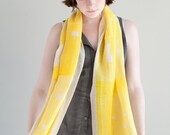 LEMON ZEST Yellow Pastel Spring Scarf, Hand Screen Printed Cotton Gauze Scarf