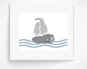 Baby Footprint Sailboat Nautical Nursery Art Print  - Blue Gray Nursery - Personalized Baby Boy Nursery - Boys Rooms Decor - Nautical Decor