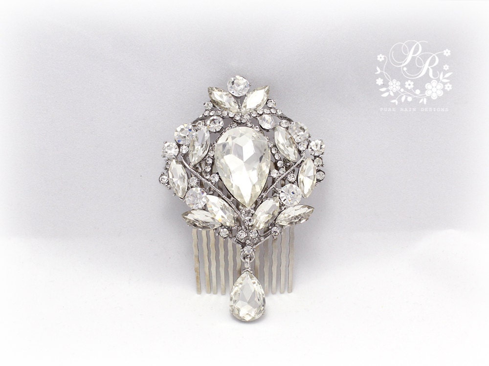 Bridal Wedding Hair Comb Rhinestone dangle pendant style Bridal hair comb or sash applique hair accessory Wedding tiara