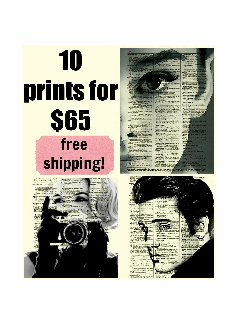 10 Prints for 65 with Free Shipping, Upcycled Dictionary Art Print, Book Art, Dictionary Art, Dictionary Prints, Book Art, Wall Decor