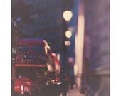 london red bus city night photo print - whimsical fine art architecture photography, color, icon, shadows, buildings - 14x11