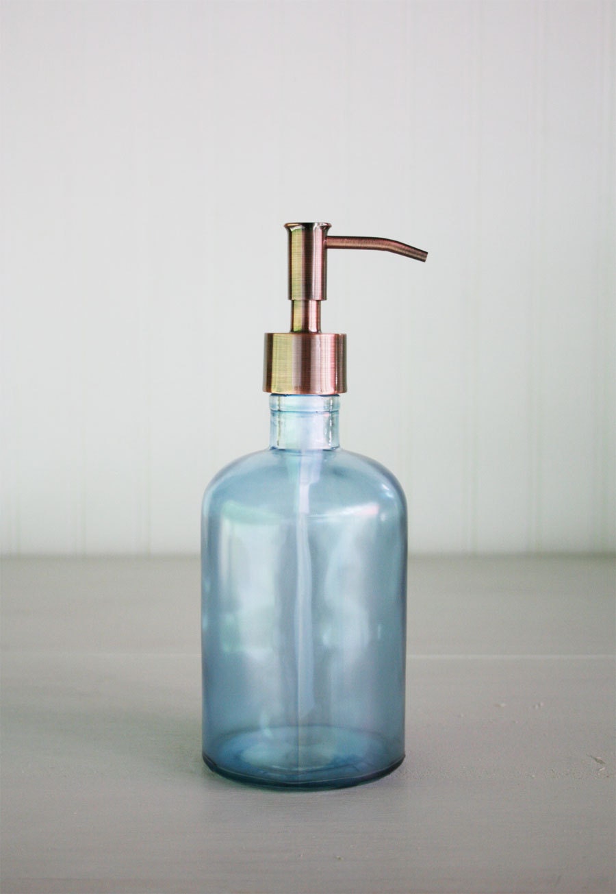Recycled Glass Soap Dispenser - Beach Sea Glass Blue
