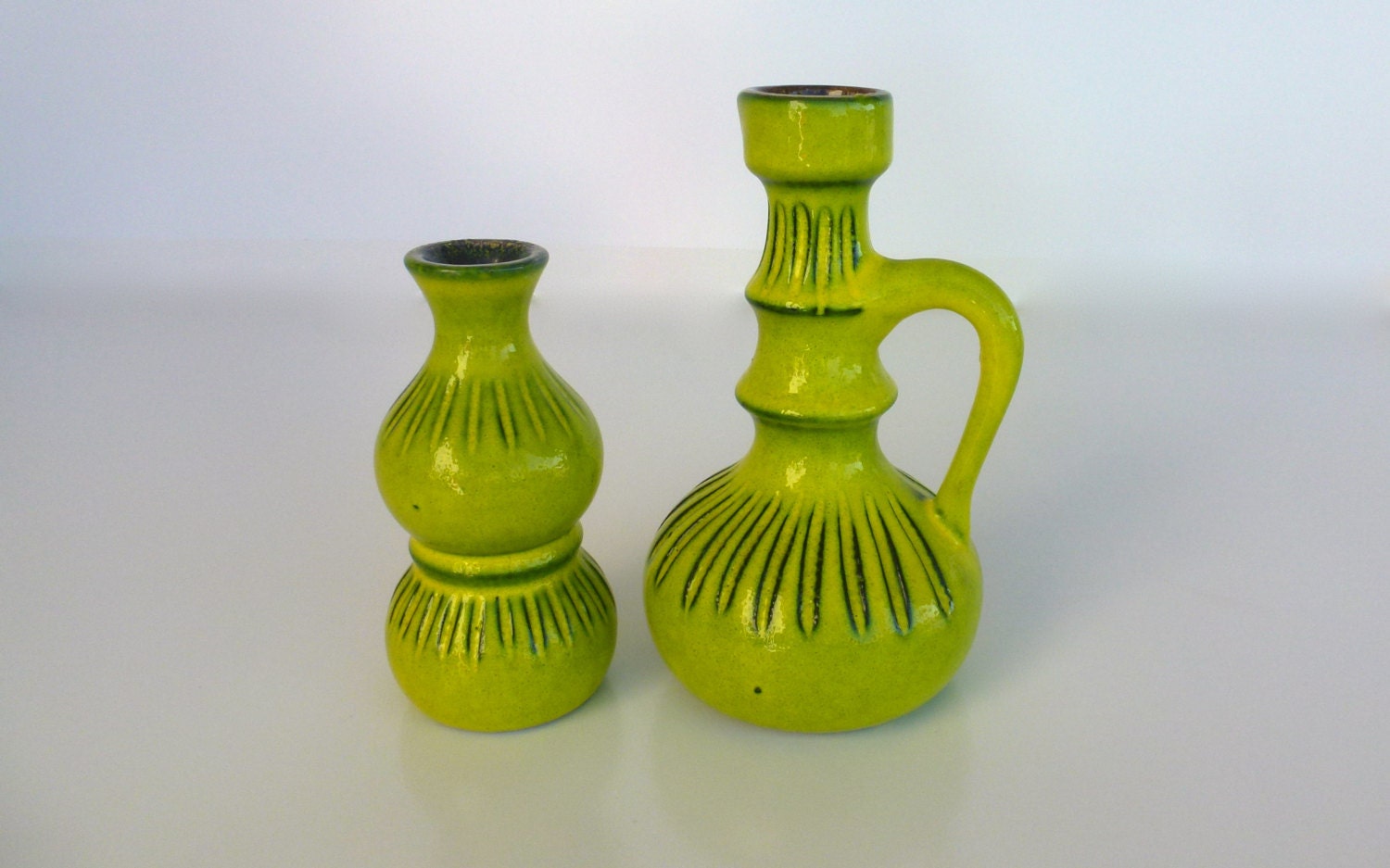 Retro Lime Green Clay Vases