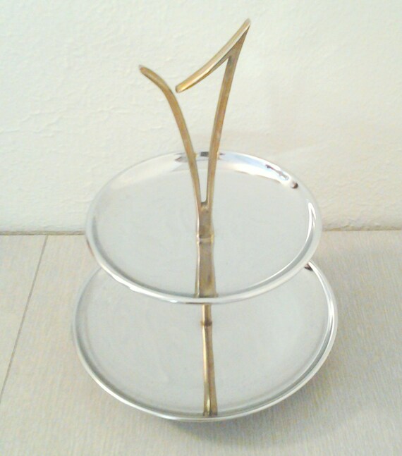 Mid Century Modern Two Tier Serving Tray Silver by ThriftyTrendz