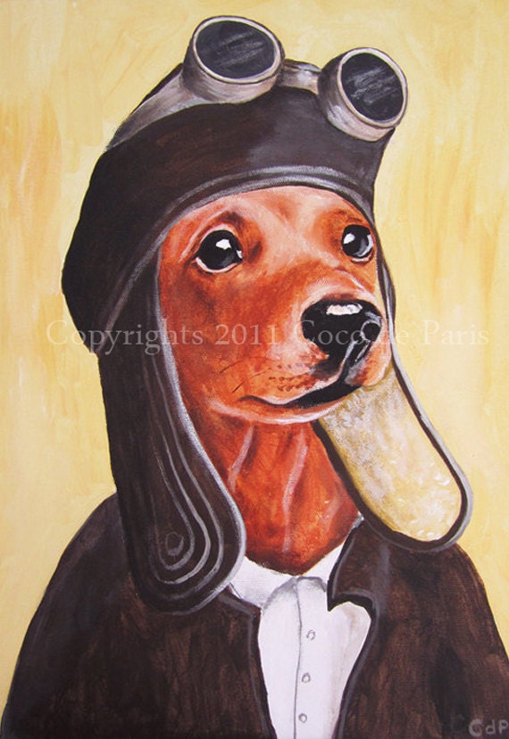 Drawing portrait paintings Illustration Giclee Prints Posters Mixed Media Art Acrylic Original Painting : Pilot Daschund