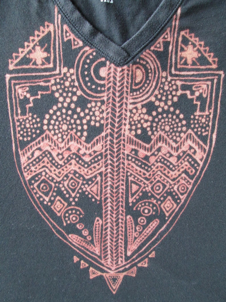 Mountain Crest Custom Pattern Hand Drawn Upcycled Black Womens Bleach Art T Shirt Size Medium