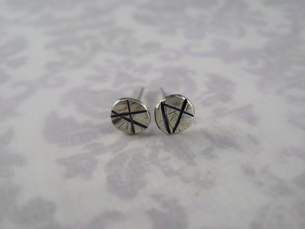 6mm Pattern Organic Disc Recycled Sterling Silver Stud Post Earrings