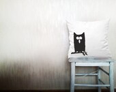 Owl pillow decorative throw pillow cover white cotton toss bird pillow cover hand painted cover rustic bedding set 18x18 inches ohtteam