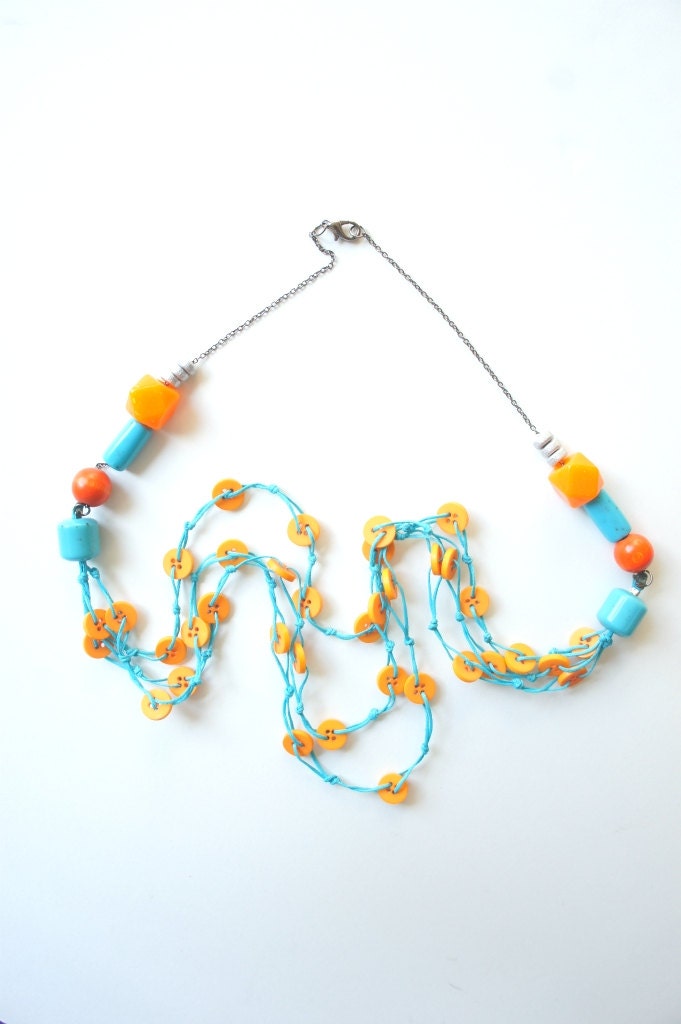 Cheerful Buttons Necklace// Upcycled Geometric in Spring Colors - Karakoncolos