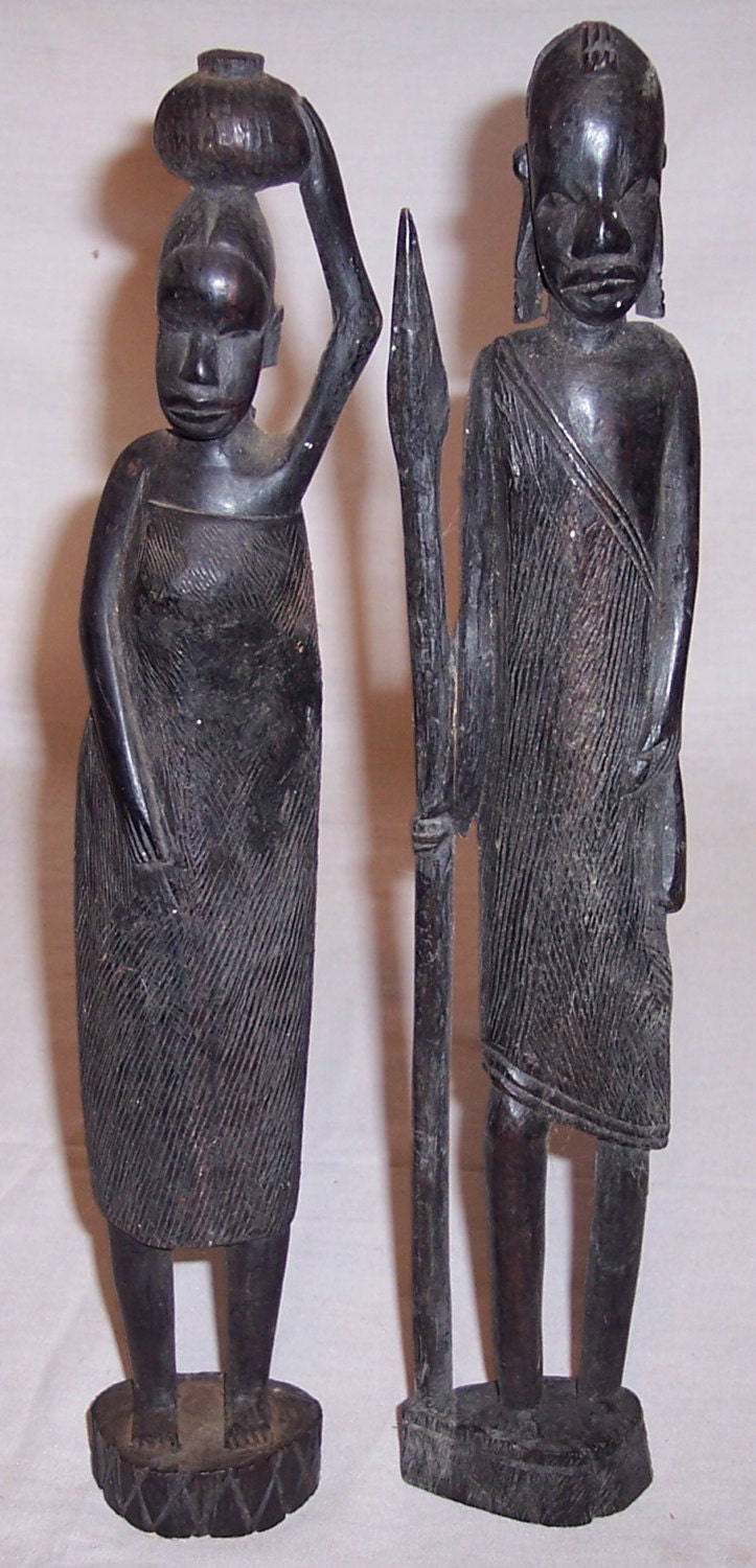 African tribal art carved wood figures male by AntiqueAddicts