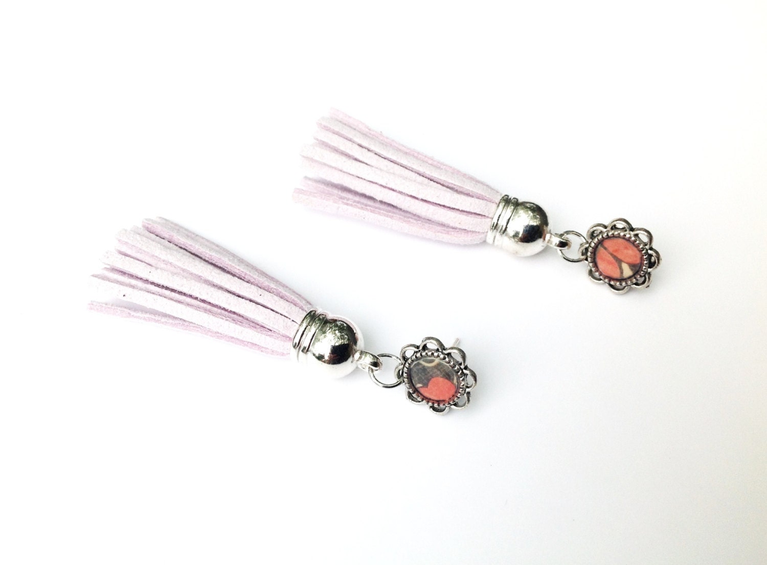 Tassel Earrings, Leather Earrings, Trendy Jewelry, Pink tassel earrings, faux suede tassels, silver boho post earrings, boho chic jewelry