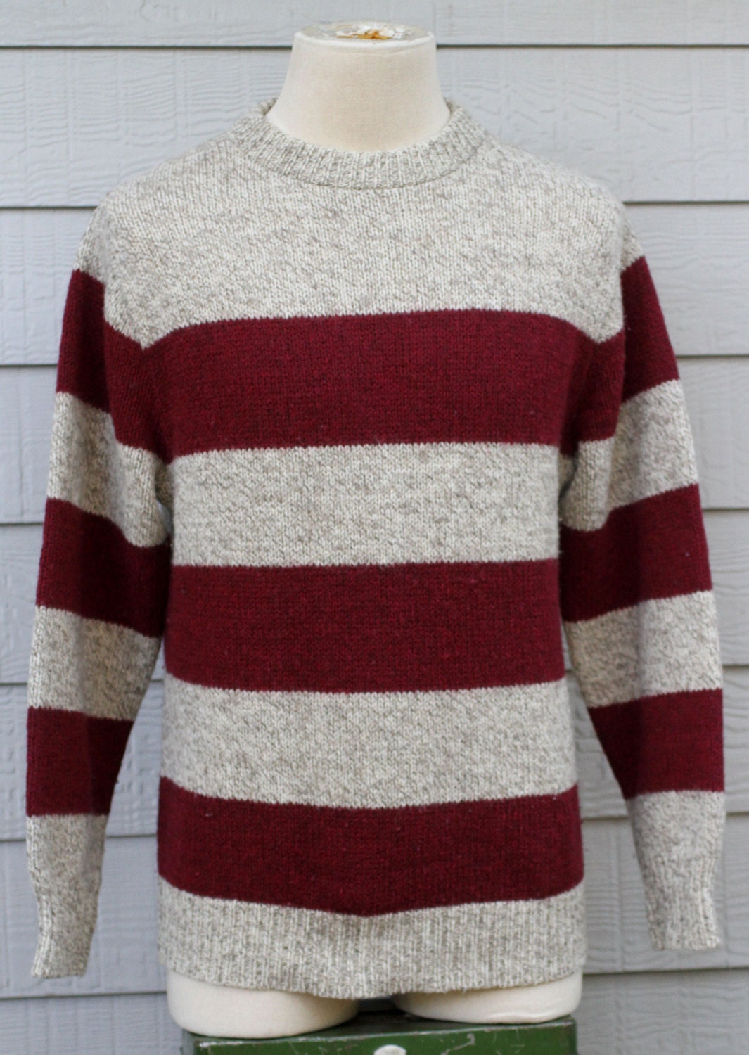 vintage L.L. Bean crewneck tweed striped sweater bill cosby sweater Medium - Made in the USA