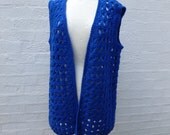 Blue ladies vintage hippie wool vest womens 1970s waistcoat.