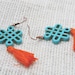 turquoise howlite tassel earrings, affordable chinese knot earrings, turquoise and orange, earthy, boho, rustic, blue earrings