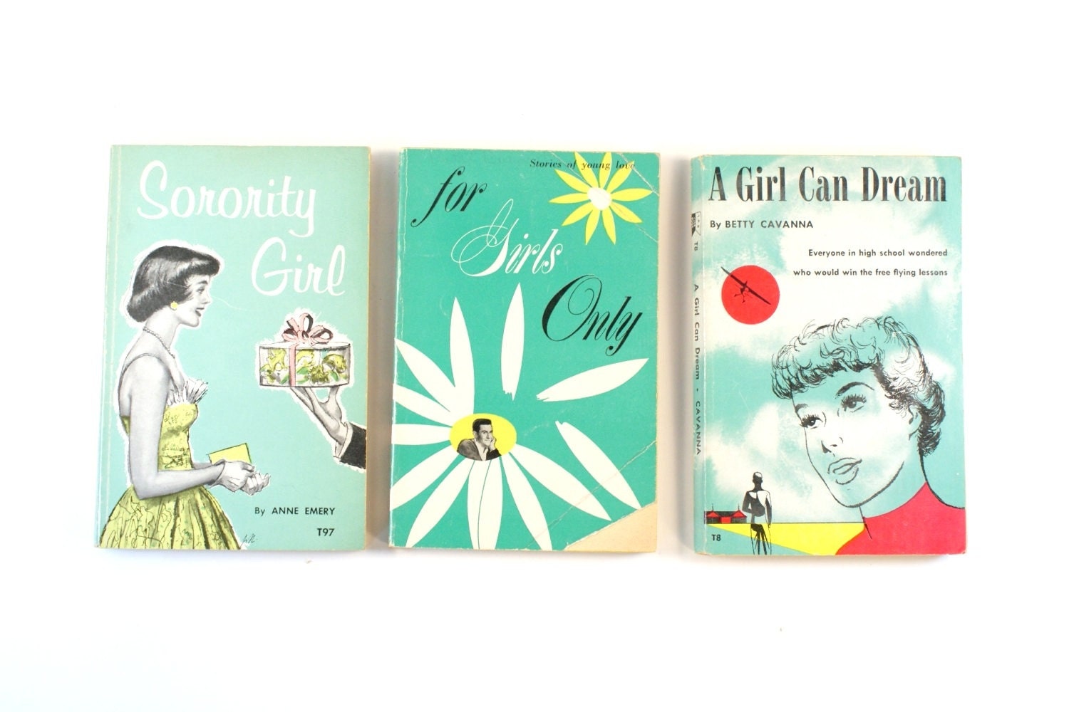 Vintage 1950s Teen Girl Paperback Books - Teal Coffee Table Books