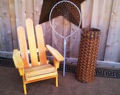 Vintage Adirondack chair porch deck folding wood child cabin lodge plant holder garden decoration baby nursery shower gift