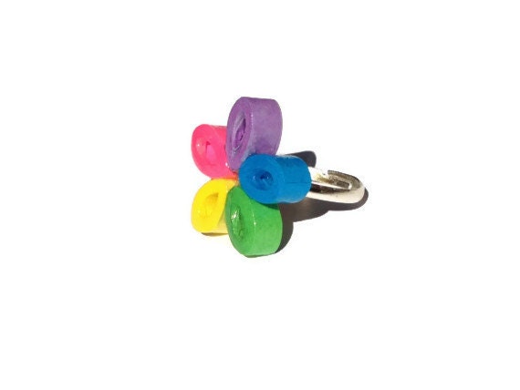 Flower Ring - Rainbow, Paper Bead, Novelty, Eco Friendly