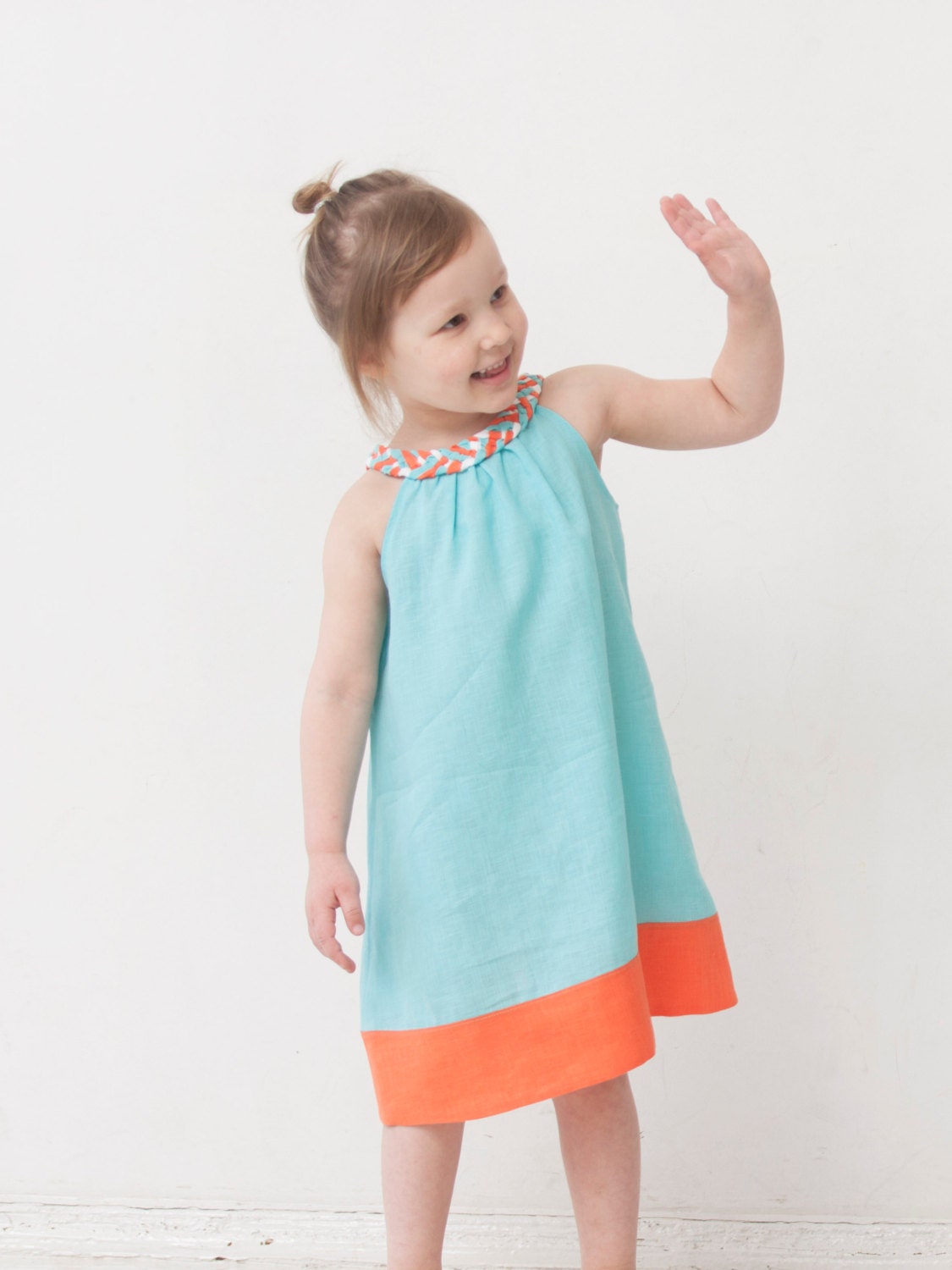 Girls dress girls Aqua blue linen summer dress Toddler girls dress Children clothing