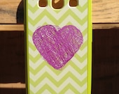 Samsung Galaxy S3 i9300 Neon Green Chevron with Purple Heart Case - All Protection Bumper Case