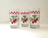 Vintage Anchor Hocking Cherry and Checker Gingham Beverage Glasses