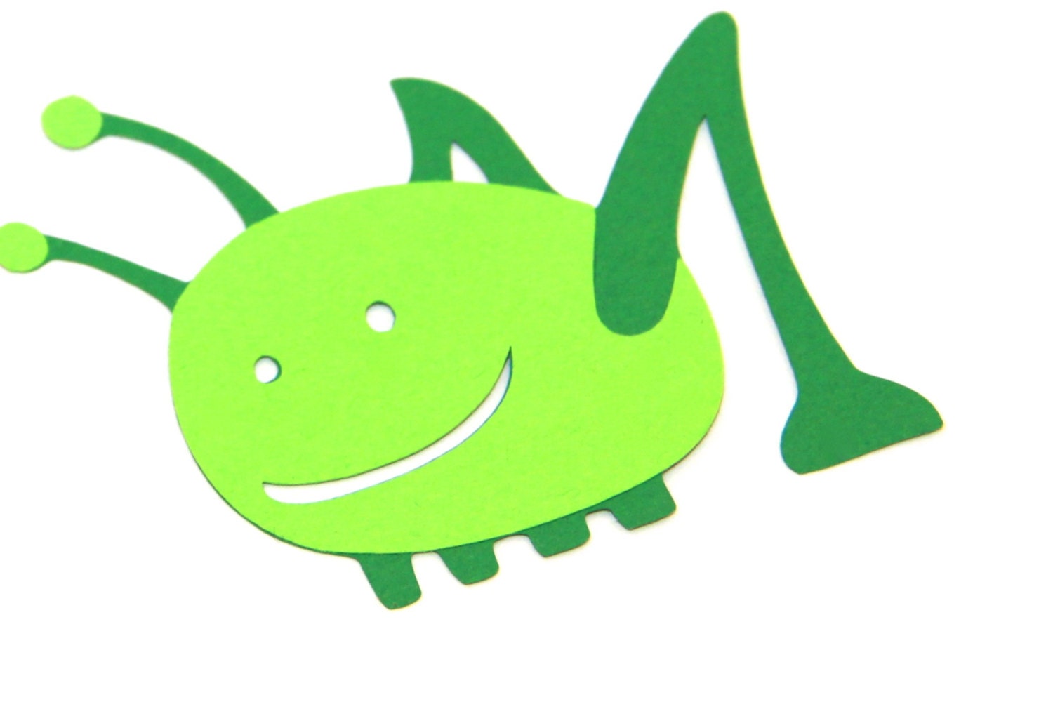 Cute Bright Green Cricket or Grasshopper Die Cut Embellishments, Set of 4, Scrapbooking, Party Decor, Party Supplies