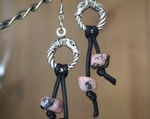 Serpent Ouroboros earrings with Rhodonite stones