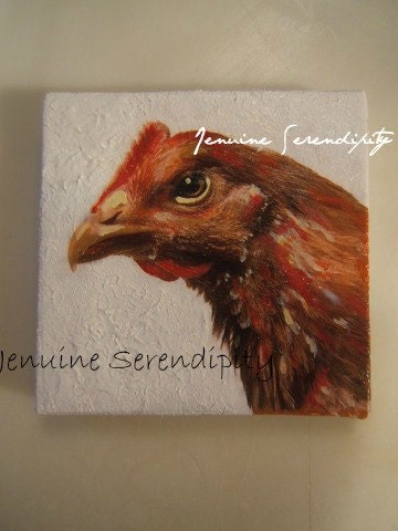 Voodoo chicken fowl play acrylic canvas painting 3x3 inches OOAK