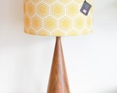 Lamp Shade - 14" Drum - Gold / Yellow Geometric Honeycomb - Organic Cotton Sateen - Washer Top / Harp Fitting