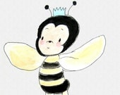 Nursery Decor, Queen Bee, Yellow and Gray, 8x10,