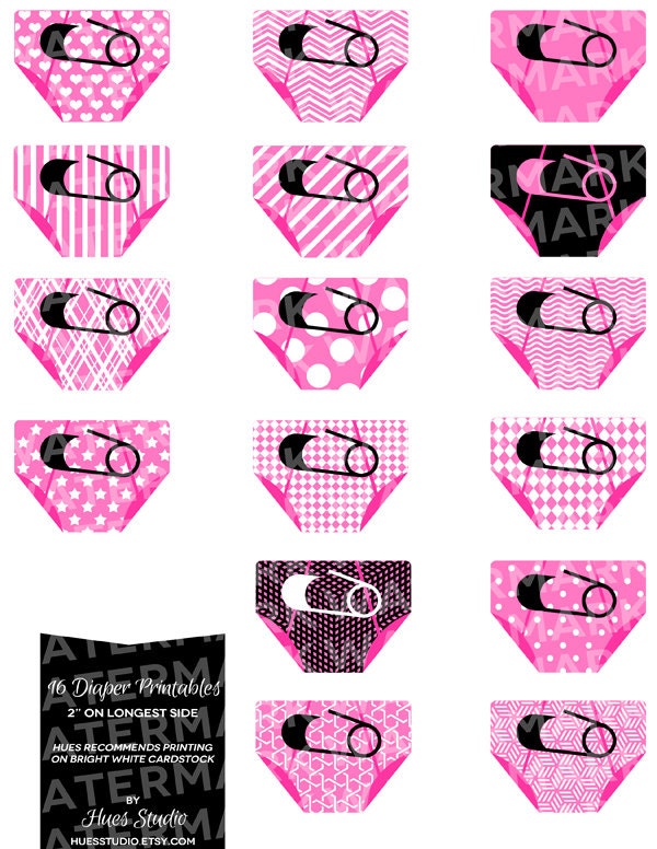 16 PINK Black and White DIAPER Printables : Decor / Cake Toppers / Instant Download - Hues Studio Il_570xn