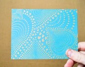 Turquoise Silkscreen Valentine's Day Card Set of 8, Postcard Set, Valentine Art Cards