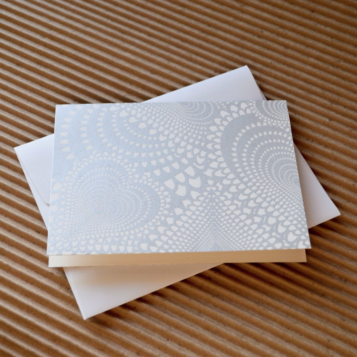 Silver Blank Greeting Card, Valentine's Day Card, Heart Lace Pattern, Valentine Note Card, Love, Romance, Paper Goods