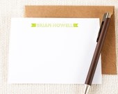 Personalized Notecard Set - Outline Letterpress Style Font- Set of 12 Flat Personalized Stationery / Stationary Cards - Choose your color