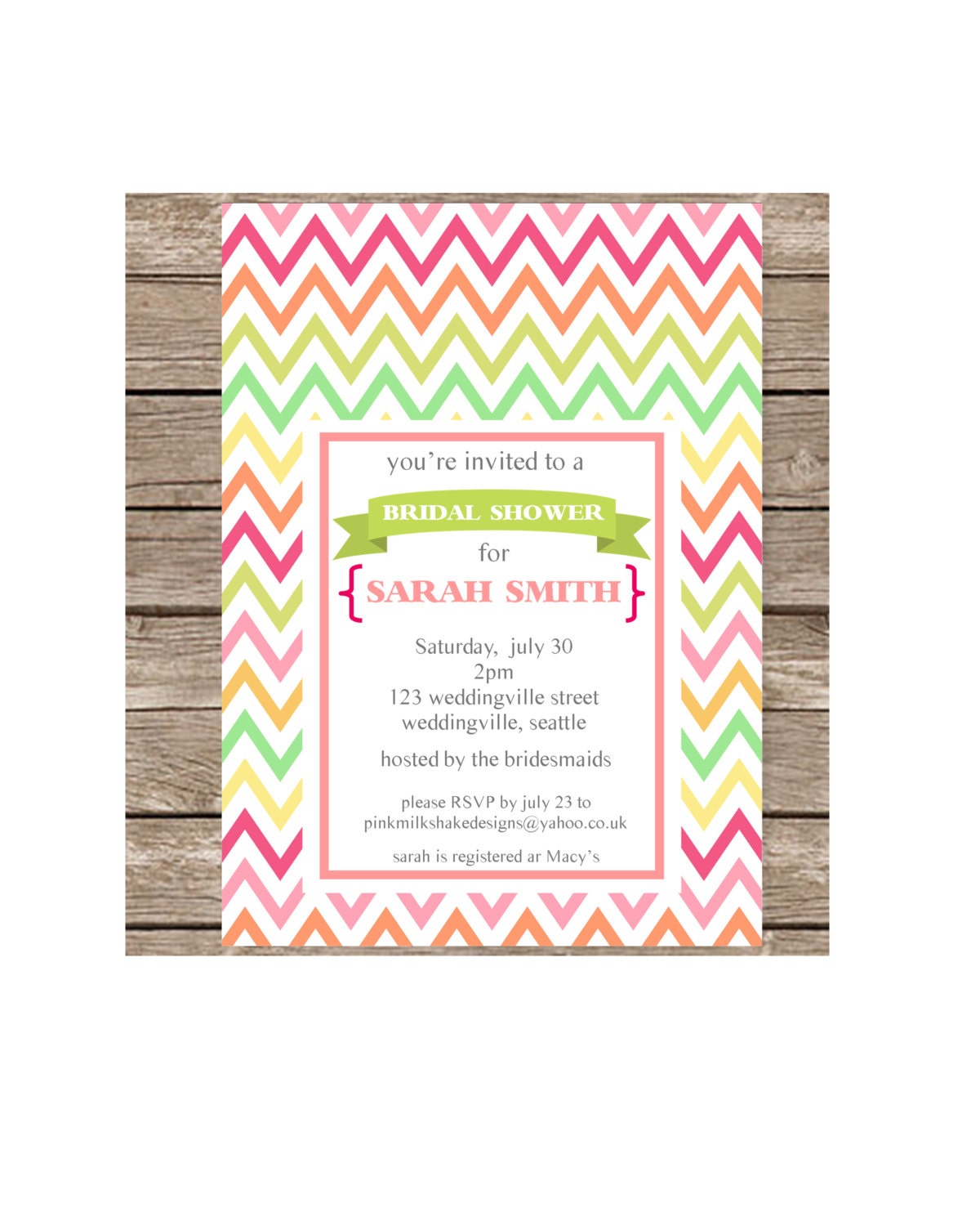 Printable invitation- bridal shower invitation- custom digital- chevrons-bright-DIY-bride--wedding-party invites