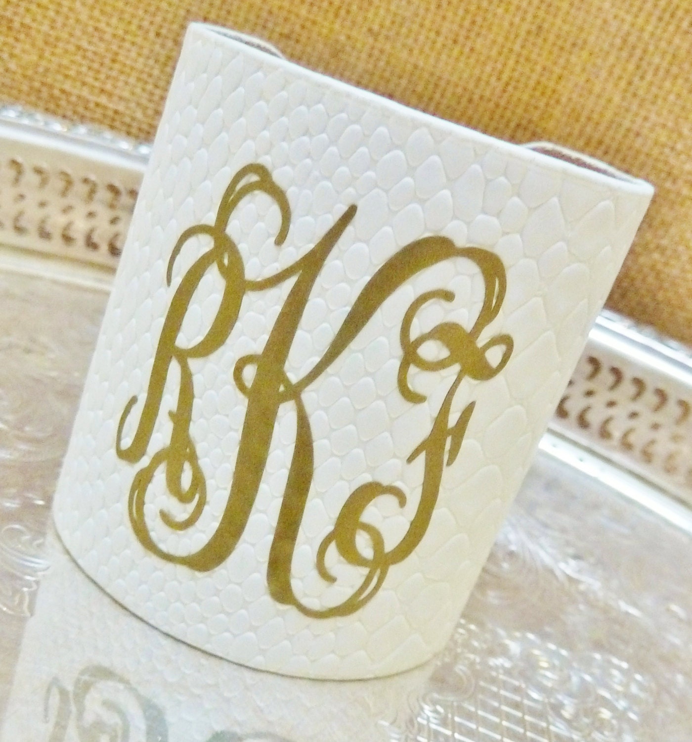 Monogrammed Genuine Leather Cuff Bracelet