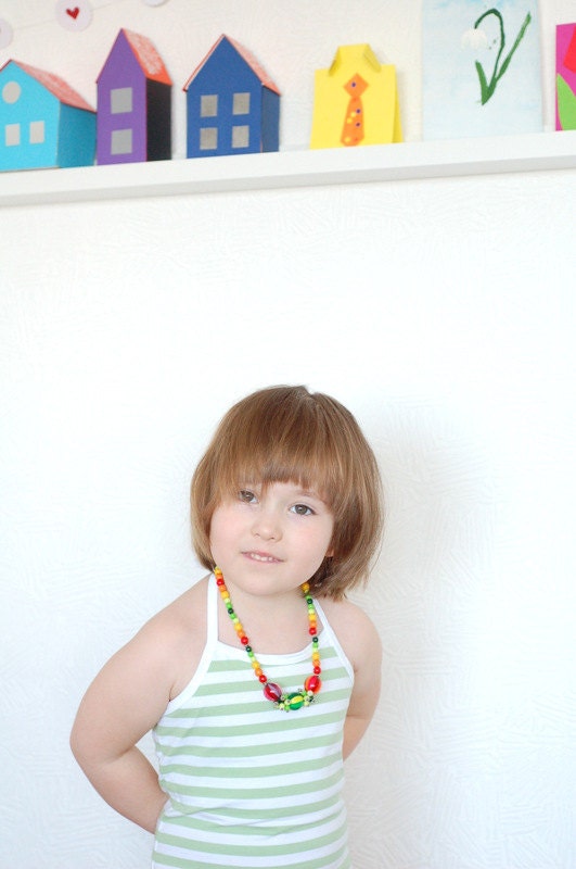 SUMMER GAMES - colorful marigold yellow orange green blue purple children or teens necklace made of painted wooden beads
