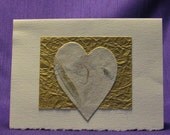 Large Handmade Heart Card Floral Paper on Gold Japanese Momi Paper / Valentine / Love / Anniversary / Small Art / Recycled