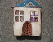 House - Wooden Rustic Hand Painted And Hand Carved Original Wood Sculpture Art